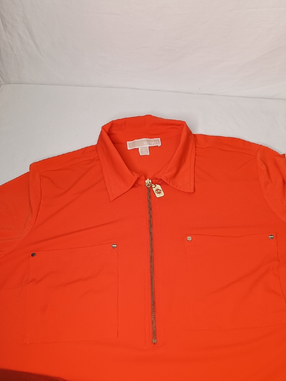 MICHAEL Michael Kors Women's Size XL Blouse roll-tab sleeves Gold Orange Summer - Picture 7 of 12